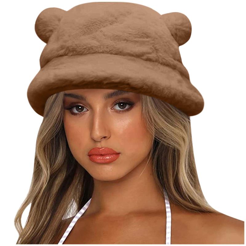 

Berets Cute Bear Ear Basin Hat Fashion Winter Thick Warm Bucket Cap For Women Men Sombreros De Mujer Bonnet Femme Bone MasculinoBerets, White
