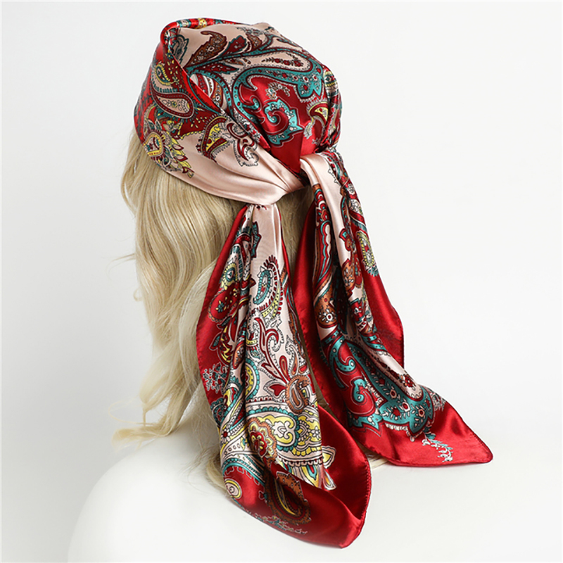 

Spring Print Silk Satin Square Scarf Women Muslim Hijab Neckerchief Shawl Wraps Headband Handle Hair Accessories Bandana 220704
