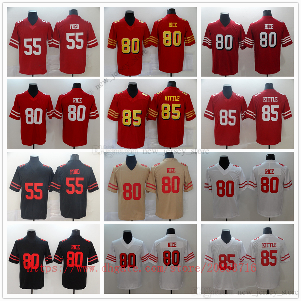 

Movie College Football Wear Jerseys Stitched 85 GeorgeKittle 55 DeeFord 80 JerryRice Breathable Sport High Quality Man, As picture (with team logo)