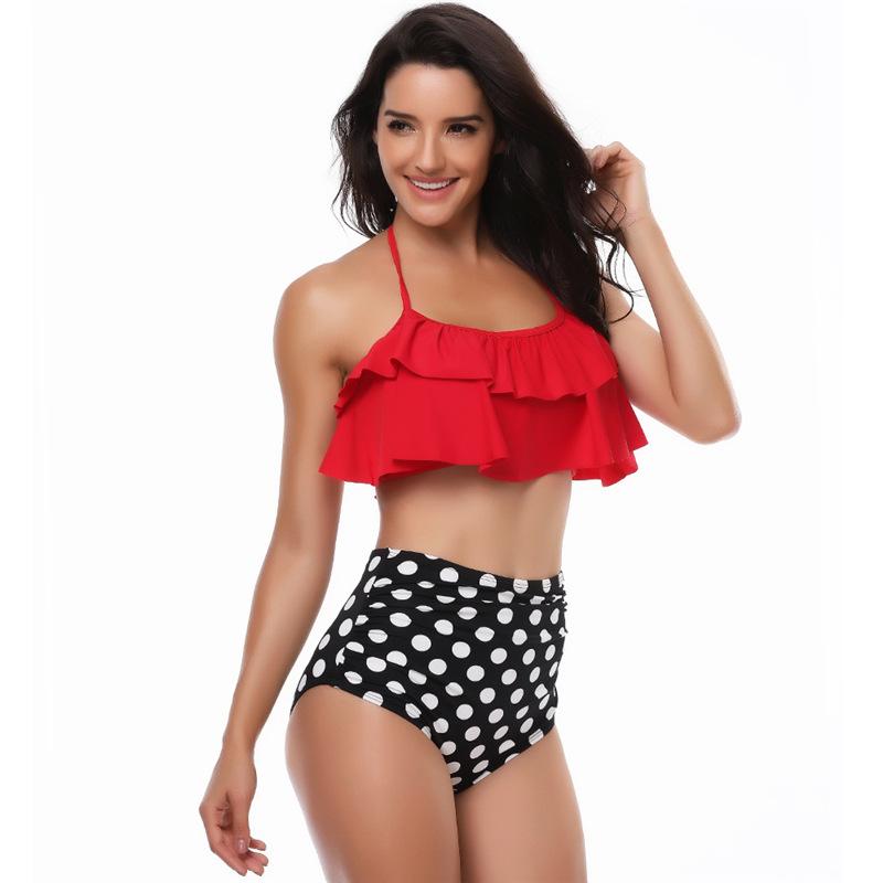 

Women's Swimwear Women Swimsuit Set High Waist Two Piece Pad Bikini Bottom Flounce Bathing Suit Plus Size, Red