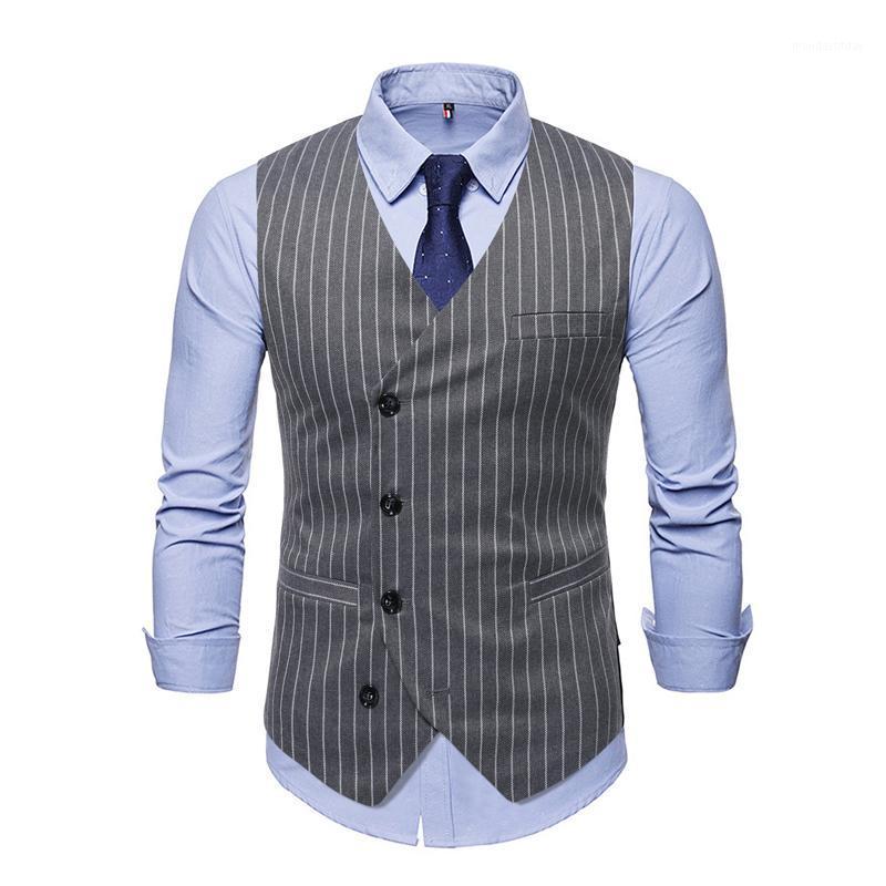 Men's Vests Mens Waistcoat Stripe Suit Vest Men Fashion Casual Single Breasted Sleeveless Gilet Male Business Dress Black/White/Gray