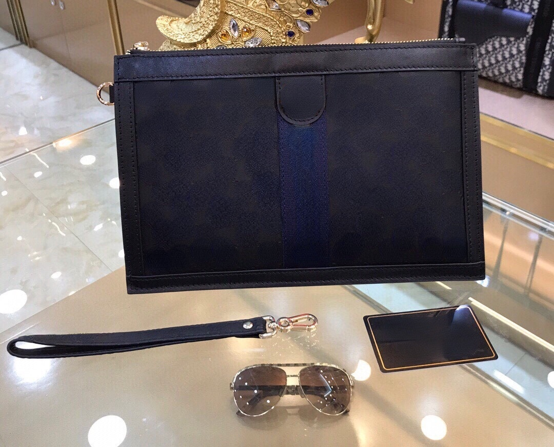 

Men's wrist leather fashion men's bag business casual hand-held envelope leather clip bag 21134, Black