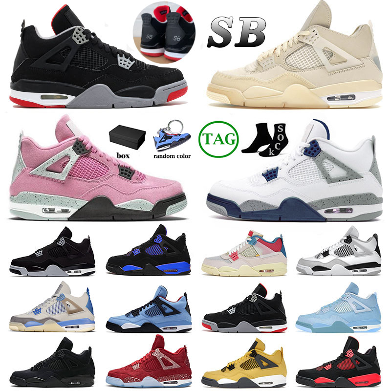 

With Box Jumpman 4 4s IV Designer J4 Men Women Basketball Shoes Midnight Navy Blue Thunder Offs White Sail Pink Military Black Cat Cactus Jack Purple Sneaker Big Size 13, 36-47 travis purple