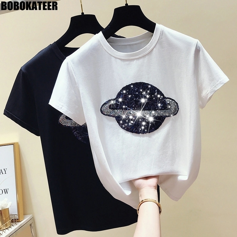 

BOBOKATEER Cotton White Tshirt Women Tops Fashion Short Sleeve Vintage Female Tshirt Casual Black Tee Shirt Femme Summer Y200109