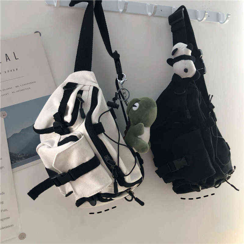

Harajuku Techwear Canvas Sling Bag Gothic Crossbody Bags For Women Handbag Purses And Handbags Bolsas Feminina Shoulder Frog, White