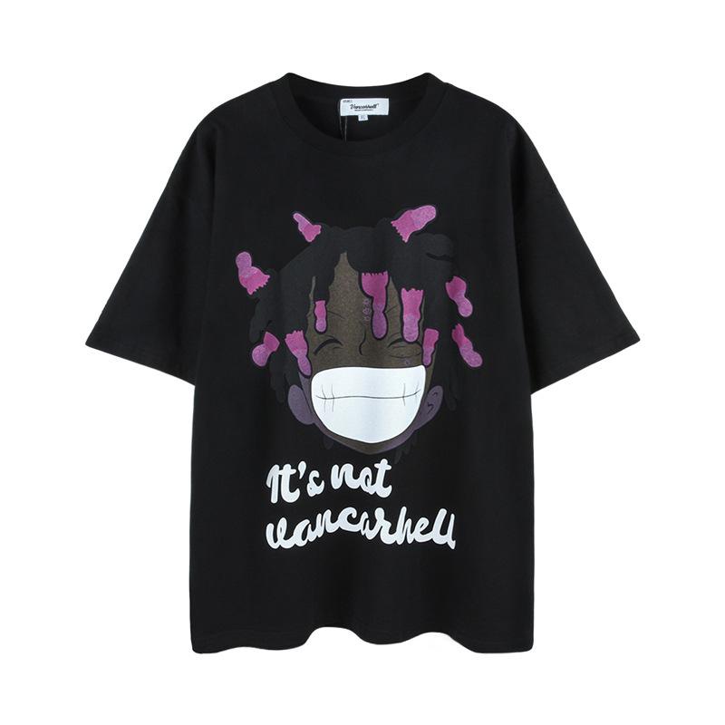 

Men's T-Shirts High Strret Black Oversized Cartoon T Shirts Streetwear Casual Cotton Top Tees For Male Hip Hop Vintage