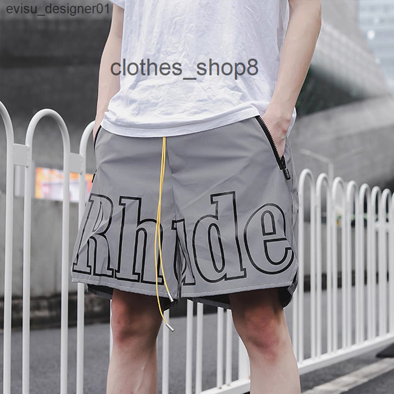 

designer Mens shorts pants Rhude New York limited reflective letter print drawstring mesh beach casual high street 5-inch loose SHORTS MEN, Black