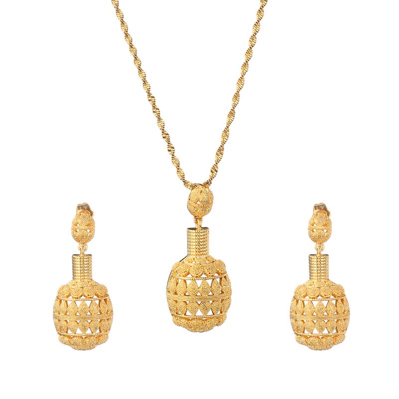 

Earrings & Necklace African Gold Jewelry Sets For Women Ethiopian Pendant Middle Eastern Arab Wedding Ornaments JewelsEarrings, As pic