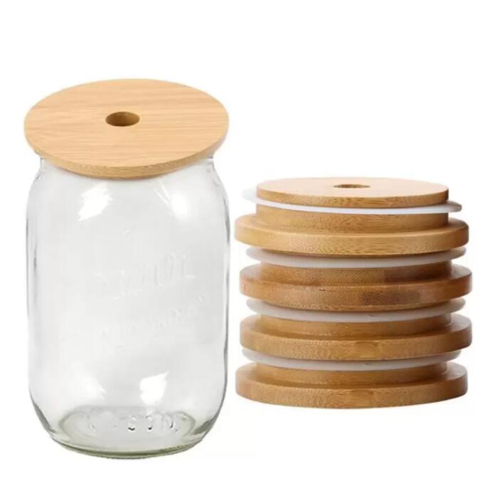 

Bamboo Cap Lids 70mm 88mm Reusable Bamboo Mason Jar Lids with Straw Hole and Silicone Seal FY5015 F0413