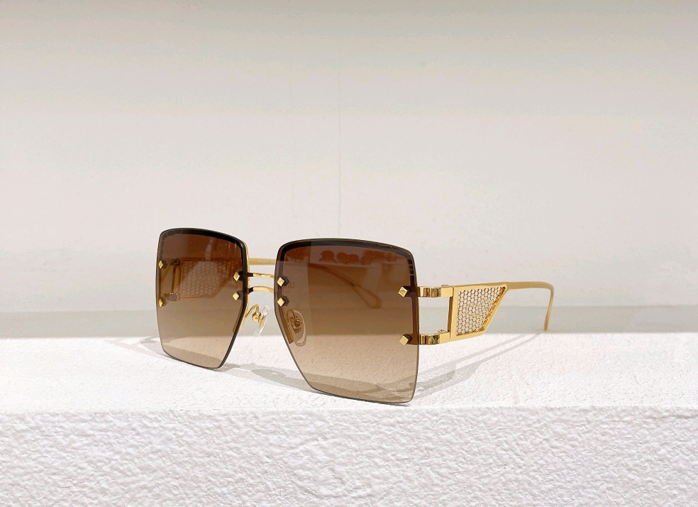 

Rimless Square Sunglasses Gold Brown Shaded Women Summer Glasses UV400 Protection Eyewear