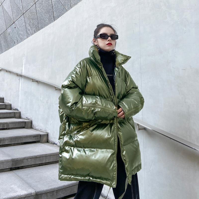 

Women's Down & Parkas Winter Bright Cotton Padded Clothes Oversize Loose And Thin Medium Long Chaogang Style Thickened Coguin22, Qingli green