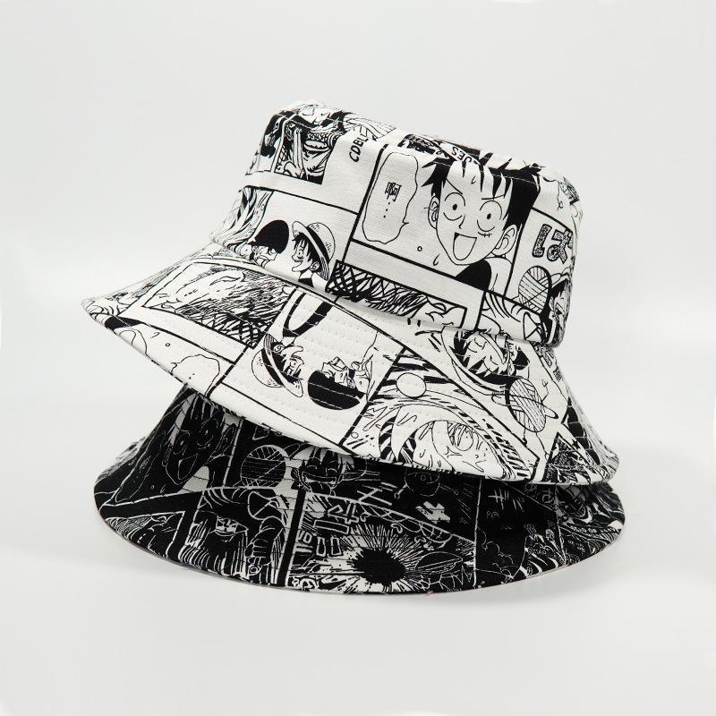 

Berets Summer Fisherman Hat Reversible Printed Bucket Hats For Women Men Anime Cosplay Cap Cartoon Shading Fishing HatBerets, White