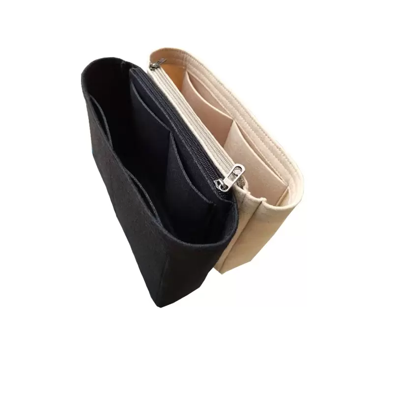 

For D-LADY Felt Cloth Insert Bag Organizer Women Makeup Tote Handbag Organizer Travel Inner Purse Portable Cosmetic Bags, Zipper black for l