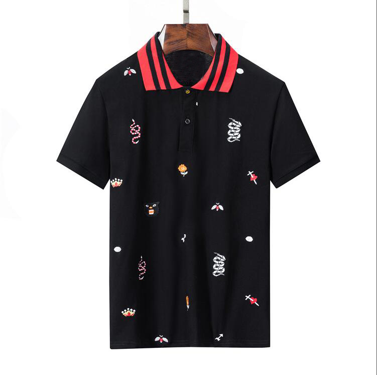 

Men's Polo shirts Fashion Patchwork Men Short Sleeve Shirts Casual Turn-Down Rhinestones Embroider logo Design Tops size S-2XL, As shown