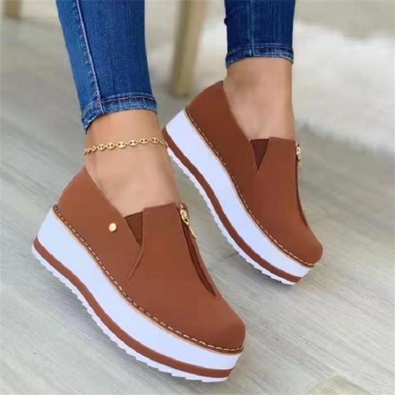 

Casual Shoes Comfortable Women Lace Up Wedge Sports Sneakers Vulcanized Platform zapatillas mujer Plus size 43 220810, Brown