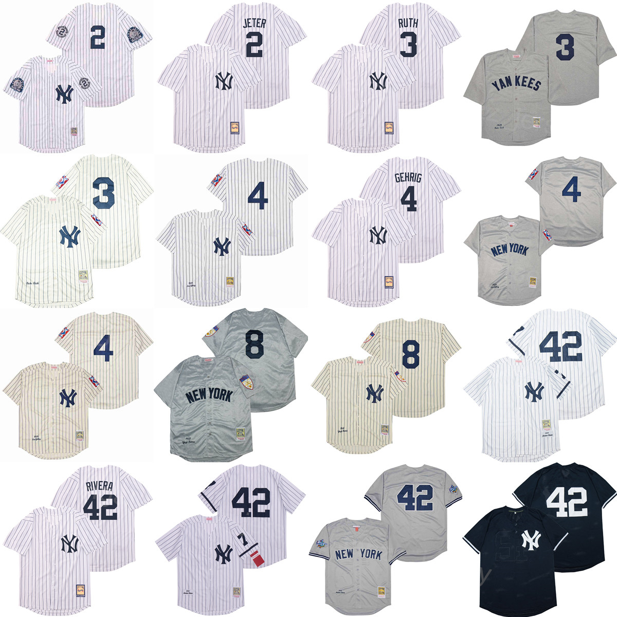 

1929 1939 1951 Retro Baseball 2 Derek Jeter Jersey Vintage 3 Babe Ruth 4 Lou Gehrig 42 Mariano Rivera 8 Yogi Berra 23 Don Mattingly 1995 1998 Retire Pinstripe, 2 white