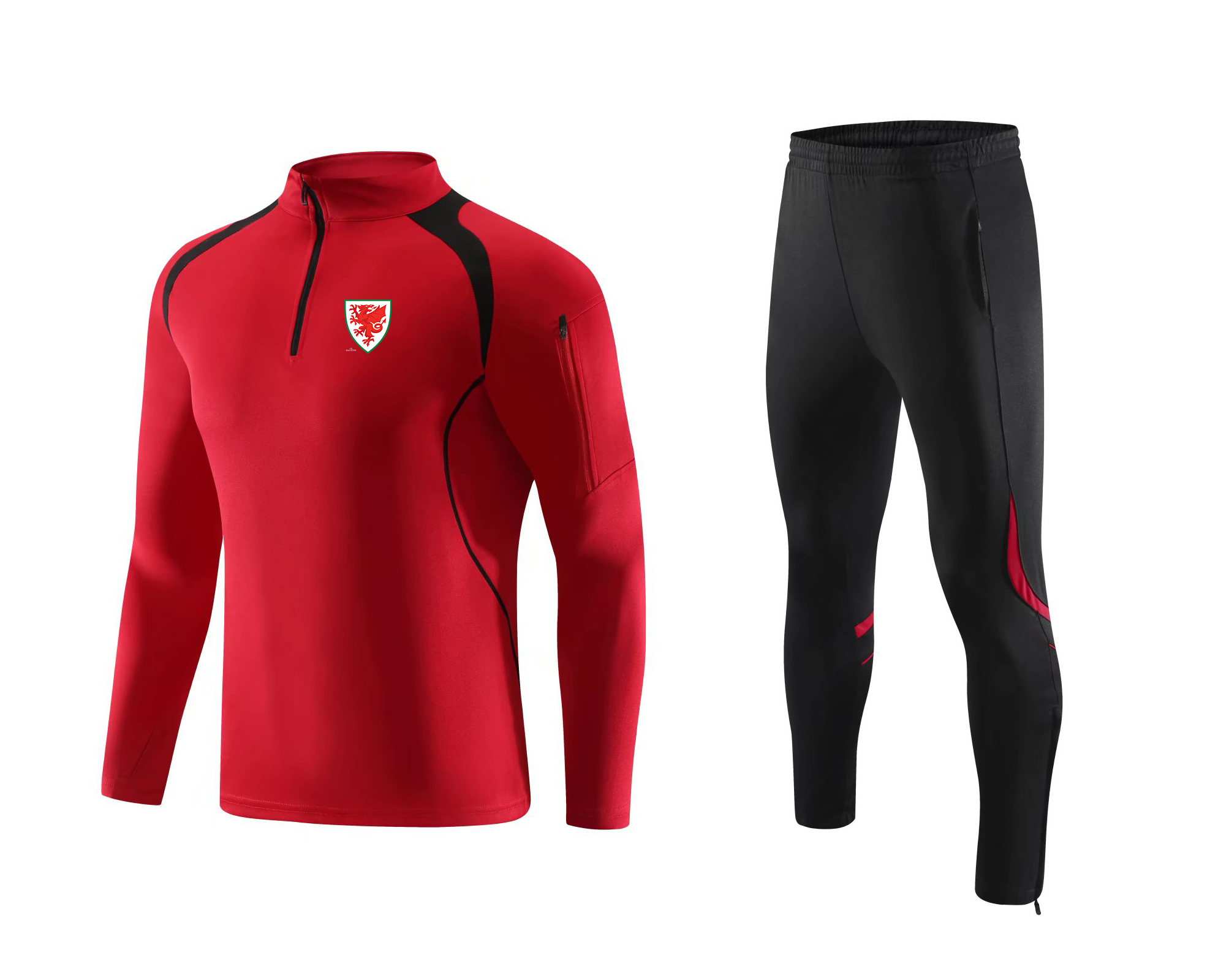 

Wales National Football Team Tracksuits Kids adult soccer training suit summer breathable lightweight fabric half-zipper football sweatshirt, No 1