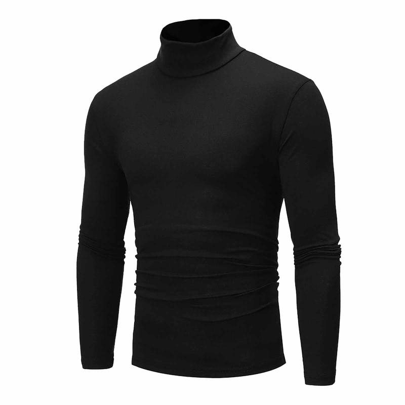 

Men's T-Shirts Slim Black Tops Men Autumn Winter Turtleneck Long Sleeve Pullover Sweater Blouse Top Good Quality Spring