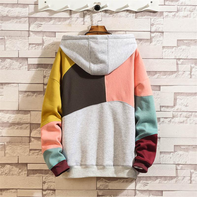 

Couples Hoodies Casual Sweatshirts Men With Print Hip Hop Hoodie Harajuku Long Coat Patchwork Streetwear 50WY133, Red yellow