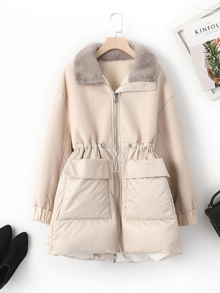 

Women's Down & Parkas High Quality Collar Leather And Hair One Jacket Woman's Coat Female Winter Femme Veste Zjt2191 Luci22, Black