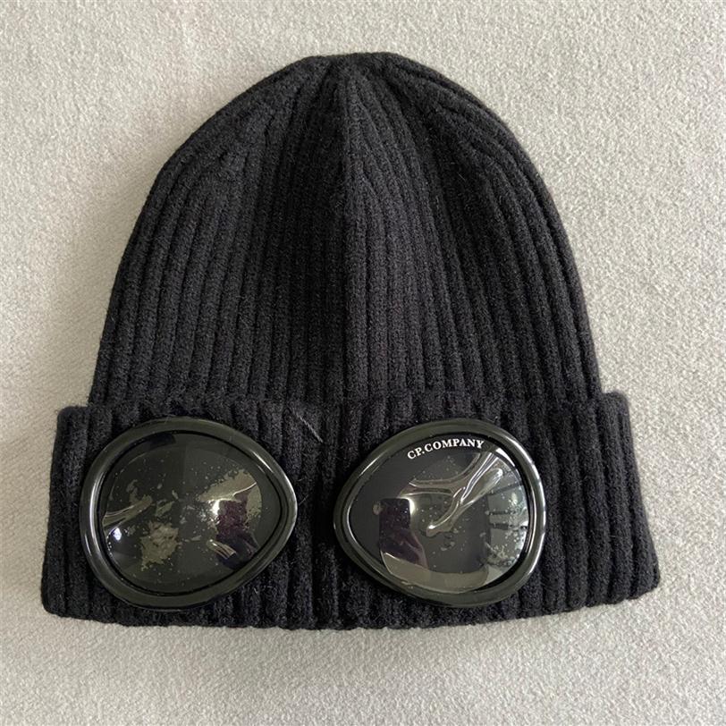 

Hat Two GOGGLE Beanie Caps Men Women Autumn Winter Wool Knitted Glasses Cap Outdoor Sports Hats Couple Beanies3305, Grey
