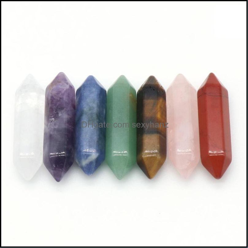 

Stone Loose Beads Jewelry Reiki Natural Hexagon Prism Amethyst Rock Quartz Yoga Meditation Energy Bead For Chakra Healing Decoration Drop De