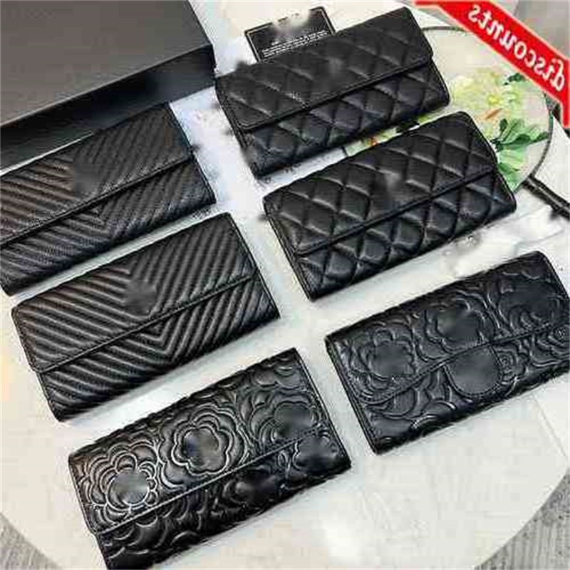 

Letter Luxury Brand Design 2958 Plaid Cc Chain Clutch Lambskin v Shape Camellia Pouch Women's Le Boy Long Wallet Caviar Leather Purse Zipper, All with logo