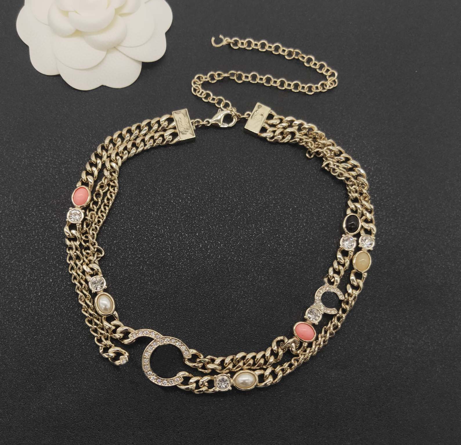 

2022 Top quality Charm choker with two layers design in 18k gold plated for women wedding jewelry gift have box stamp PS7926