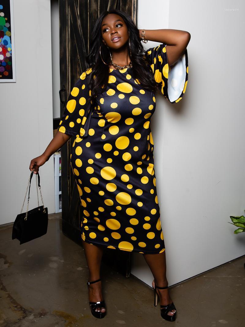 

Plus Size Dresses LW O Neck Dot Print Dress Jasp22, Yellow