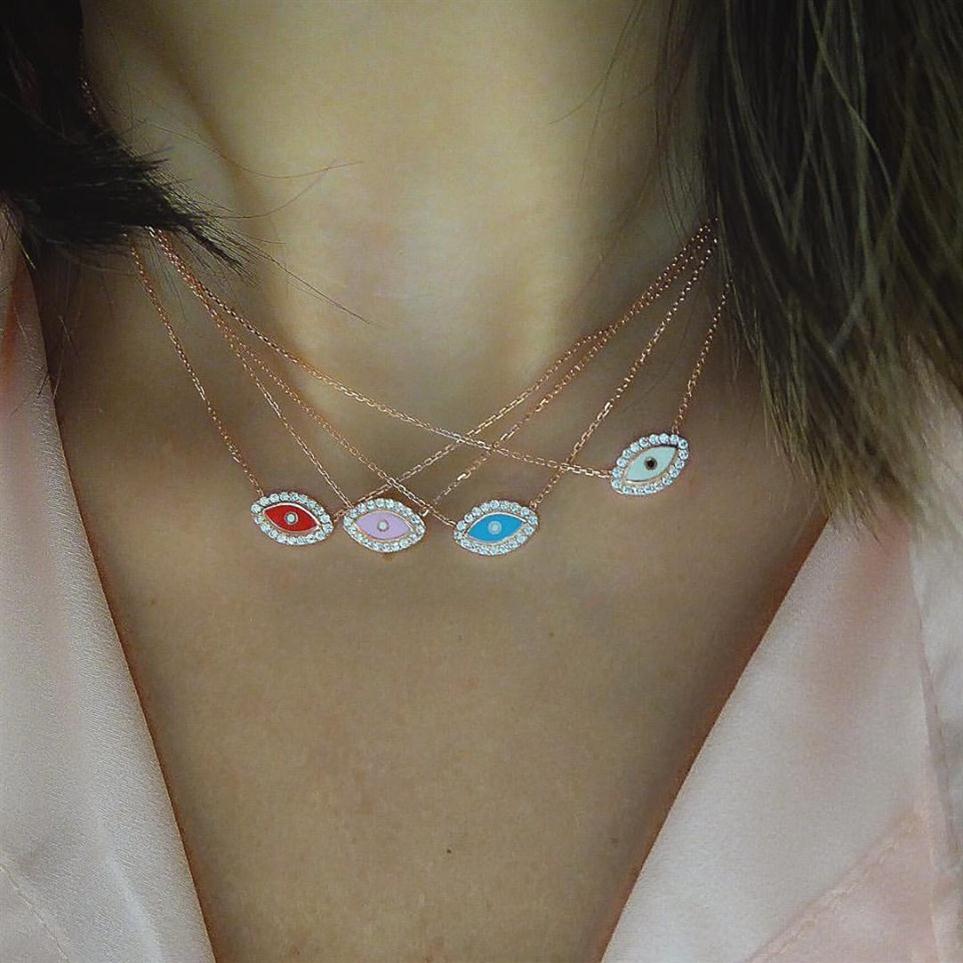 

promotion 5 color hamsa blue white pink red enamel eyes charm pendant with 925 sterling silver jewelry link chain necklace cj19122321j