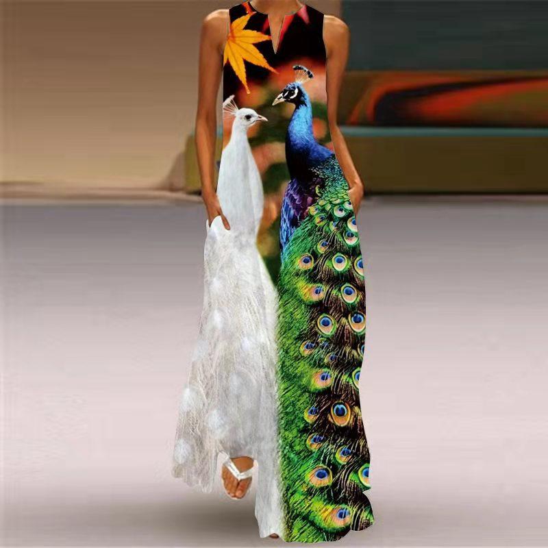 

Casual Dresses Vintage Women Printed Boho Maxi Summer Fashion V-Neck Sleeveless Long Dress Ladies Elegant Beach A-line Party VestidosssCasua, 01 print