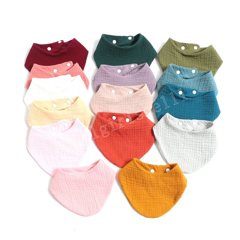 Baby Gauze Bibs Muslin Cotton Stuff Newborn Solid Color Snap Button Soft Triangle Saliva Towel Burp Cloth Feeding Drool Bib