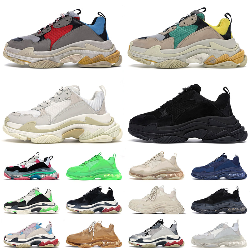 

triple s mens women running shoes platform sneakers designer 17fw paris vintage old clear sole crystal men fashion outdoor sports trainers size 36-45, 1 triple white 36-45