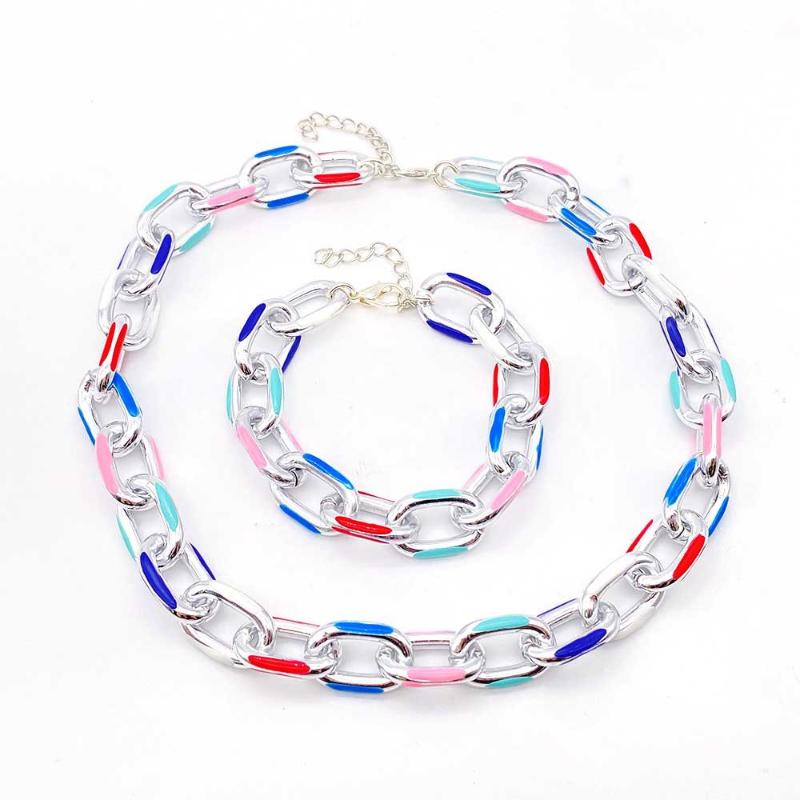 

Pendant Necklaces Pieces Of Colorful Oil Painting Necklace Set For Women Fashion Simple Cuban Chain Hip Hop Geometric Cold Wind Thick Vintag