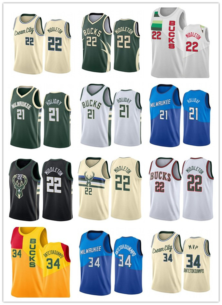 

2020-21 Basketball Jersey Giannis Jersey Antetokounmpo Khris Middleton Jrue Holiday MEN Navy New Uniform white blue