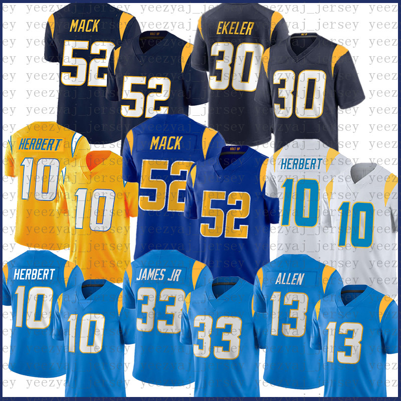 

10 Justin Herbert 52 Khalil Mack Football Jersey Derwin James Jr. Joey Bosa Keenan Allen Mike Williams Austin Ekeler Austin Ekeler J.C. Jackson Chargers''Zion Johnson, Mens-sd