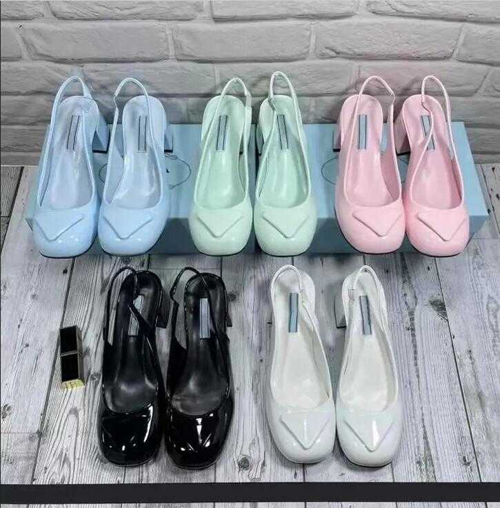 

Top Quality Sheepskin Sole Thick Heel Sandals Candy Color Women's Summer Leisure Shoe Designers Shoes Fashion Mary Jane Leather High Heels, Blue 01