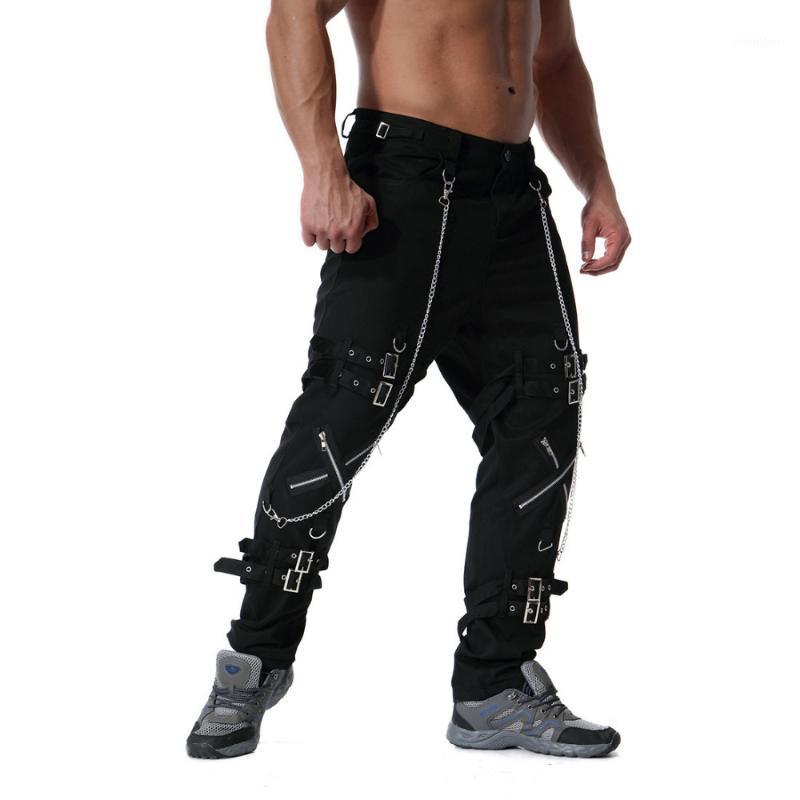 

Men's Pants 2022 Men Autumn Multi Zippers Ribbons Design Punk Cargo With Chain Hip Hop Trousers Casual Street Style Joggers Hiphop