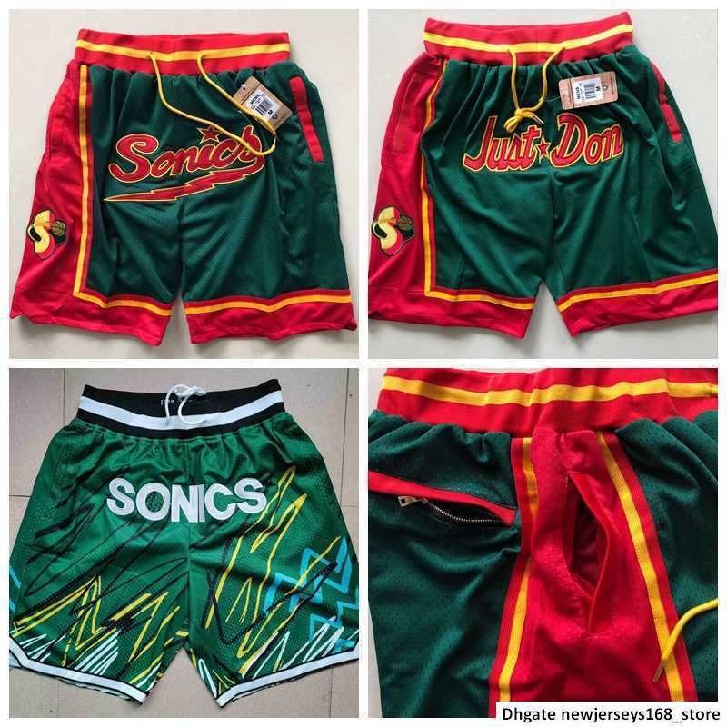 

2022 Seattle Basketball Shorts JUST DON Stitched Mitchell and Ness With Pocket Zipper Sweatpants Mesh Retro SuperSonic Sport PANTS -2XL