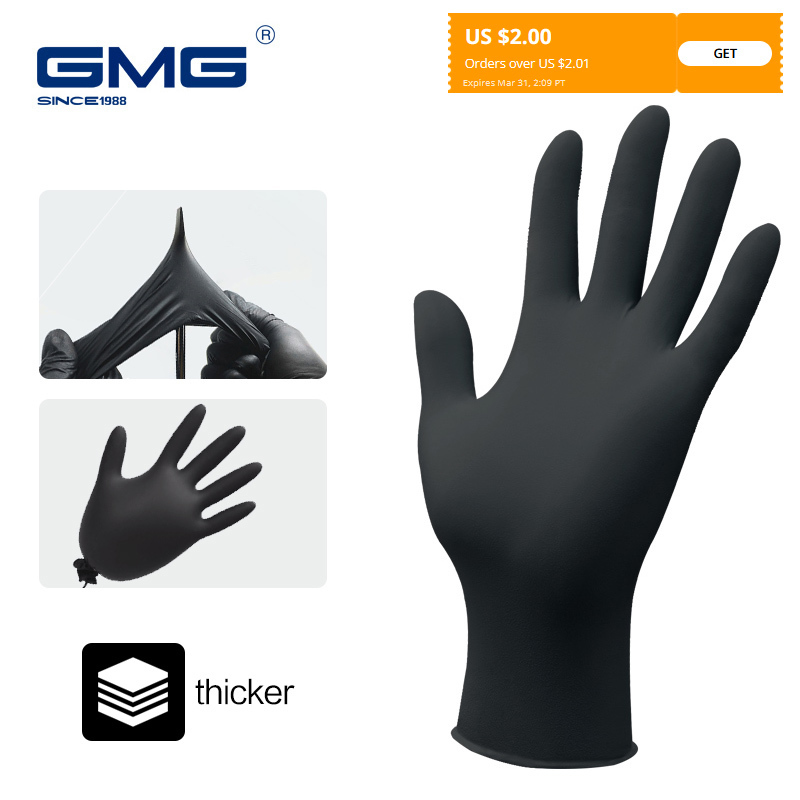 

Gloves Nitrile Waterproof Work GMG Thicker Black 100 gloves for Mechanical Chemical Food Disposable 220812