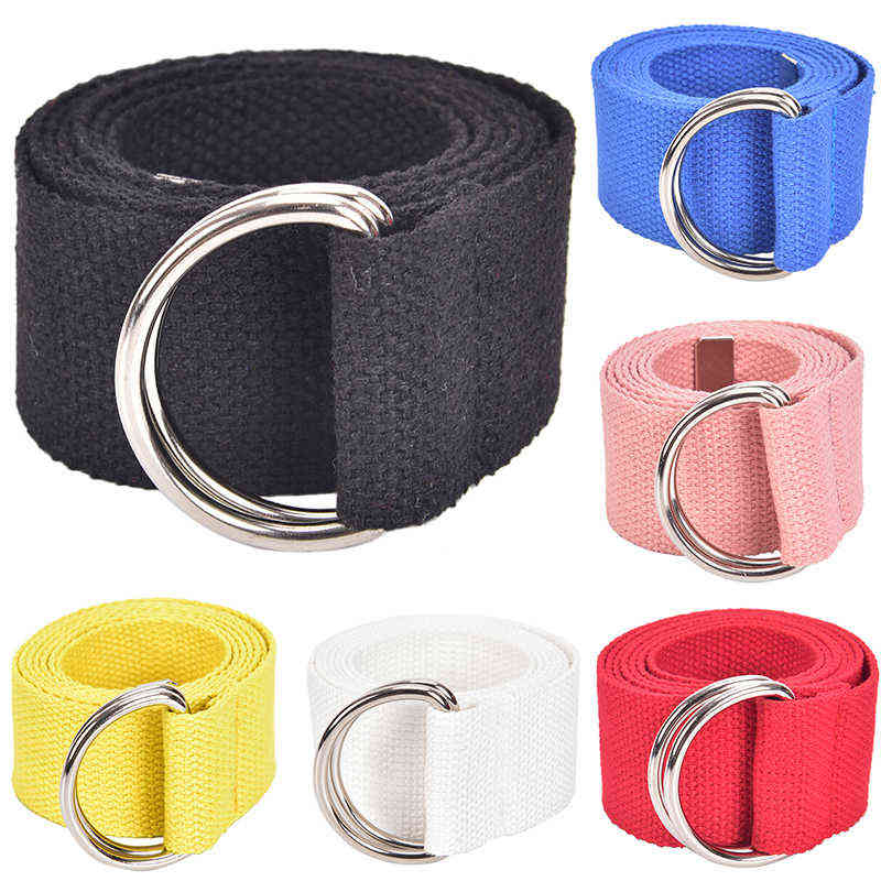 

Fashion Casual Unisex Nylon Canvas Fabric Belt Strap D Ring Buckle Waist Band Solid Color Long Cloth Dress Knitted Waistband Y220419, Black
