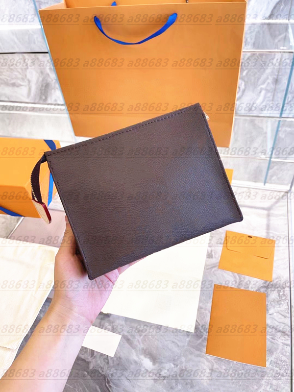 

Top quality leather POCHETTE VOYAGE wash Clutch Shoulder Bag Women's men tote crossbody Cosmetic Bags Luxury Designer nylon wallet famous Cases card pockets handbag, Pool series blue