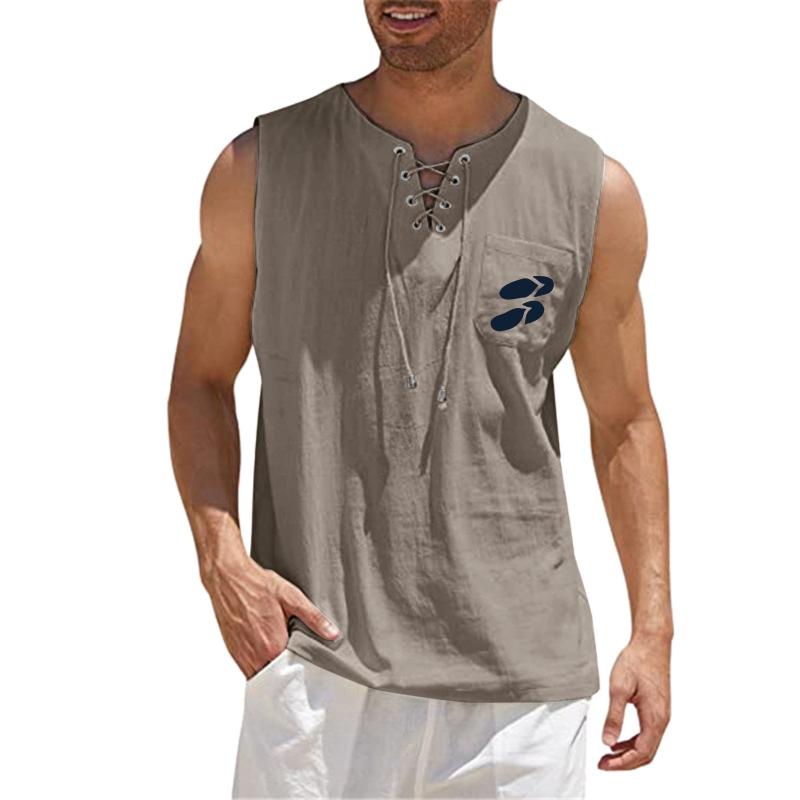 

Men's Tank Tops Big Men T Shirts Male Spring And Summer Casual Sports Sleeveless Top Cotton Linen Vest Painting Fitness Mock Turtle NeckMen', Beige