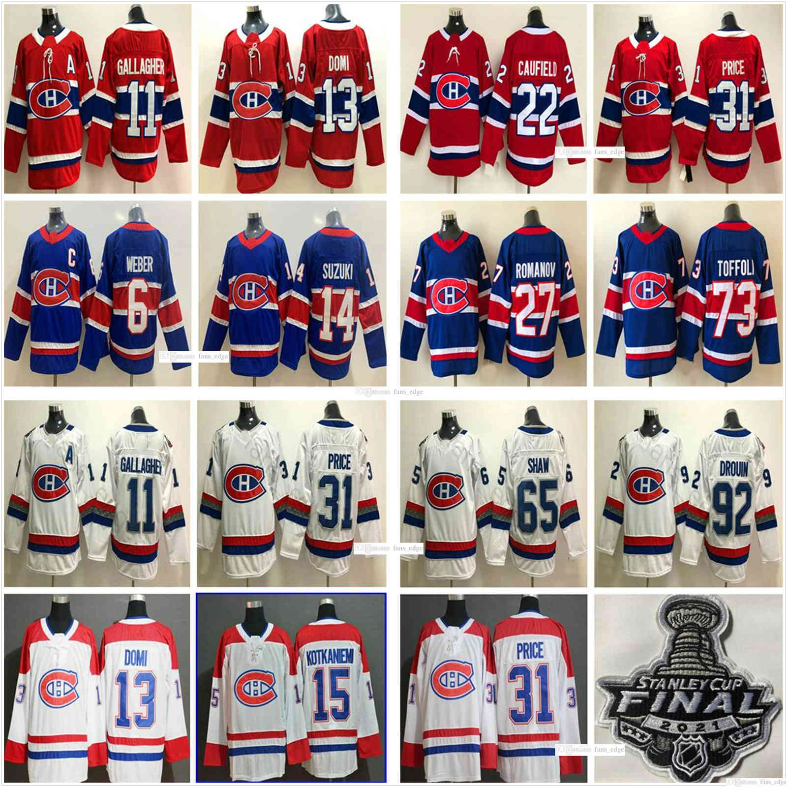 

Montreal Canadiens Nick Suzuki Cole Caufield Carey Price Shea Weber Brendan Gallagher Max Domi Alexander Romanov Tyler Toffoli''Nhl''Jersey, Blue men size s-xxl