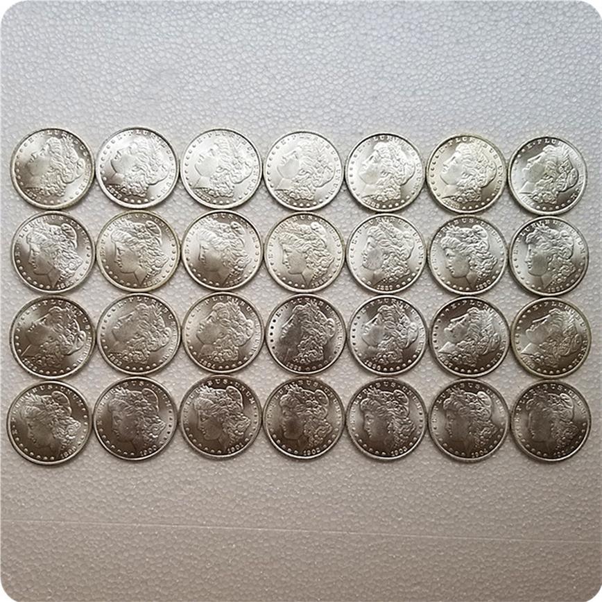 

28pcs Morgan Dollars 1878-1921 P S O Different Dates Mintmark Silver Plated Copy Coins metal craft dies manufacturing 327V