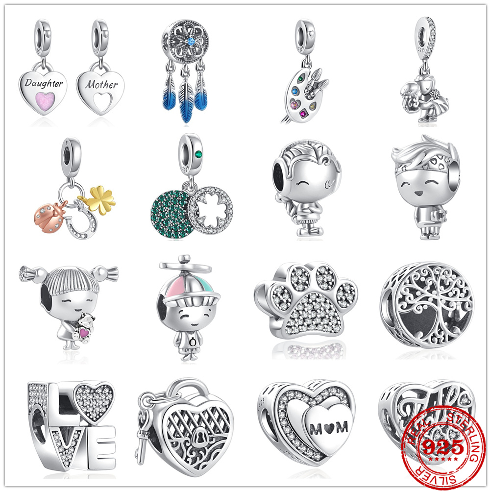 925 argent sterling argent entente charme coérôle Clover Coeur Perles Perles Fit Charms Bracelet Bijoux DIY ACCESSOIRES