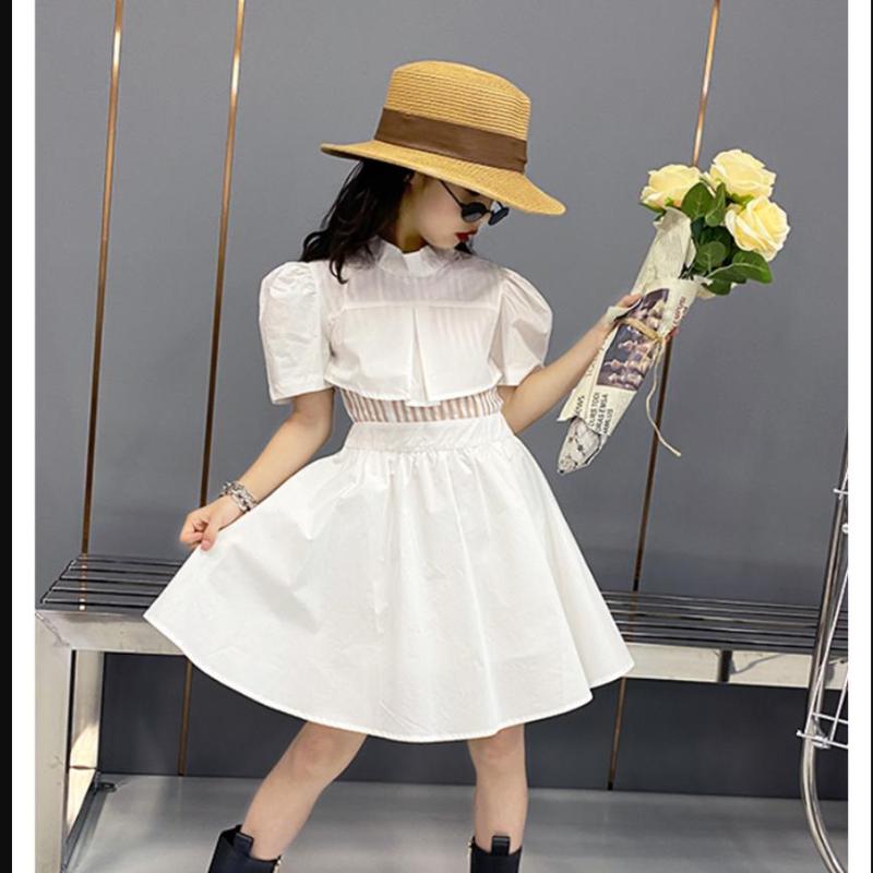 

Girl's Dresses Girl Short Sleeve Fashion Dress Children Hollow Out Cotton Kids Clothes Teenage Party 4-16Y Wholesale Wz224Girl's, Pink