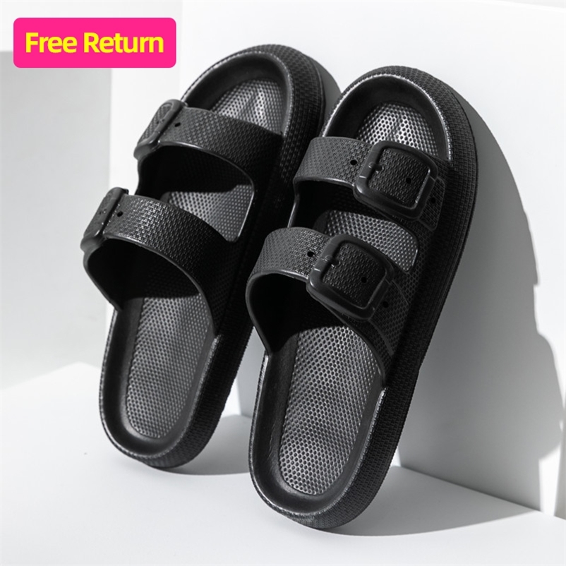 

Women Men Cushioned Cloud Slide Slippers Bathroom Shower Massage Spa Double Buckle Pool Beach Sandals Woman Shoes 220614, White