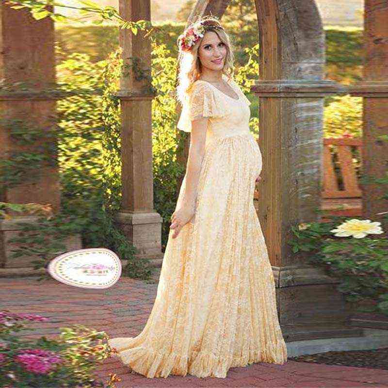 

2021 N Women Dress Maternity Photography Props Lace Pregnancy Clothes Maternity Dresses For Pregnant Photo Shoot Cloth Plus G220418, White