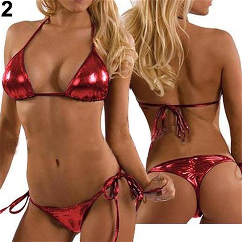 Women's Metallic Bikini Top Bottom Beachwear Stripper Wear Fashion design perfect sex gifts for women-image-761431917